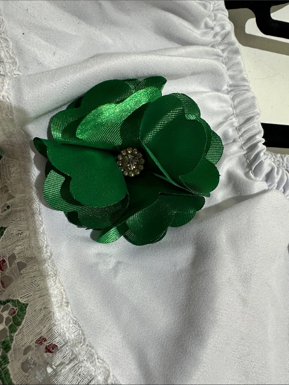 Girls White and Red Folkloric Dress with Green Accents